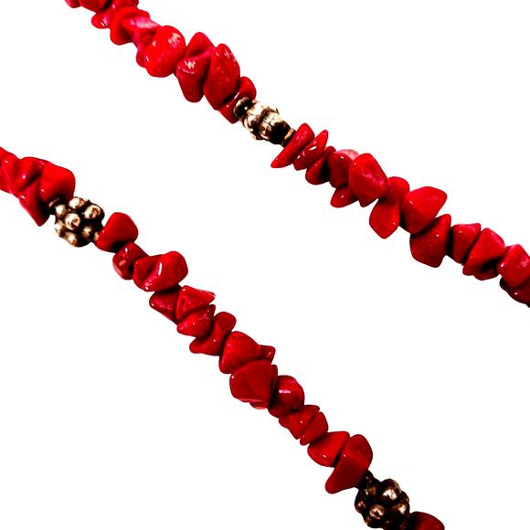 Vntg Red CORAL Necklace 17" STERLING SILVER Beads Asian Art Deco Modern Preppy - Picture 6 of 16